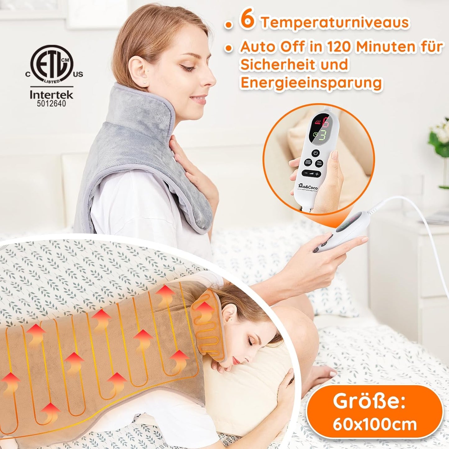 Wärmekissen für Rücken, Schulter und Nacken, mit automatischer Abschaltung 6 Temperaturstufen