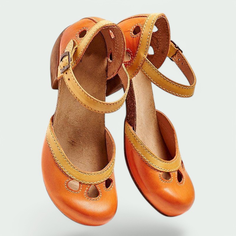 Layana – Bequeme Retro-Damenabsätze mit Schnalle in Grün und Leder