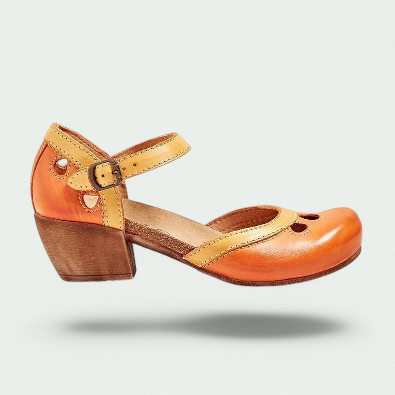 Layana – Bequeme Retro-Damenabsätze mit Schnalle in Grün und Leder