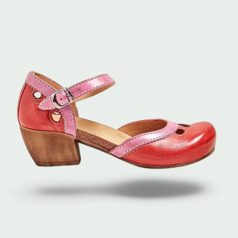 Layana – Bequeme Retro-Damenabsätze mit Schnalle in Grün und Leder
