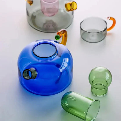 PrismBrew | Eleganter transparenter Wasserkocher und Tassen - Stilvolles Brühen in kontrastierenden Farben