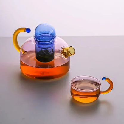 PrismBrew | Eleganter transparenter Wasserkocher und Tassen - Stilvolles Brühen in kontrastierenden Farben