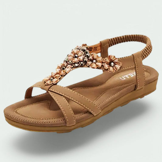 Flora – Stilvolle Damen-Sandalen mit Blumenmuster und Glitzer für den perfekten Strandlook
