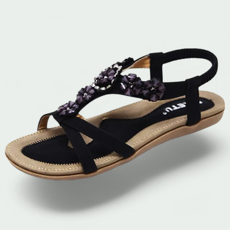 Flora – Stilvolle Damen-Sandalen mit Blumenmuster und Glitzer für den perfekten Strandlook