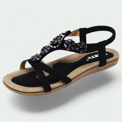 Flora – Stilvolle Damen-Sandalen mit Blumenmuster und Glitzer für den perfekten Strandlook