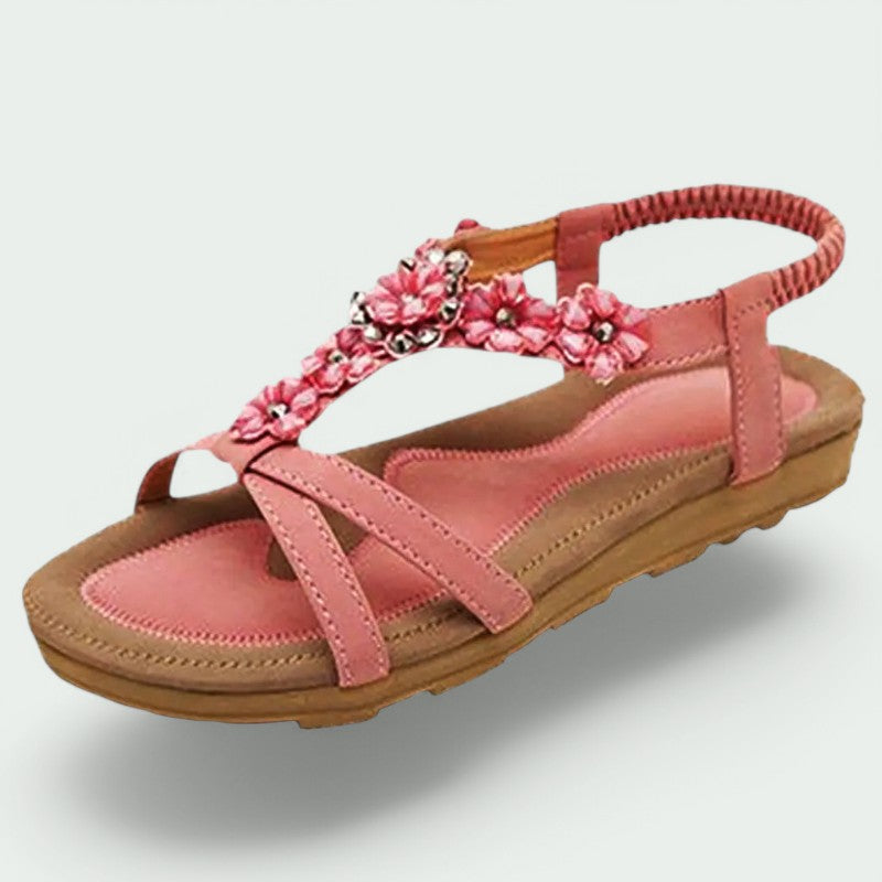 Flora – Stilvolle Damen-Sandalen mit Blumenmuster und Glitzer für den perfekten Strandlook