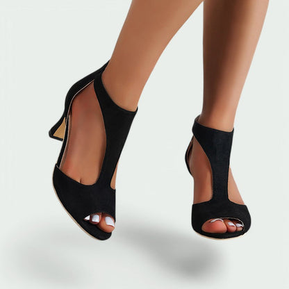 Viviana – Stilvolle Peep Toe Sandalen mit Blockabsatz und T-Riemen für Damen